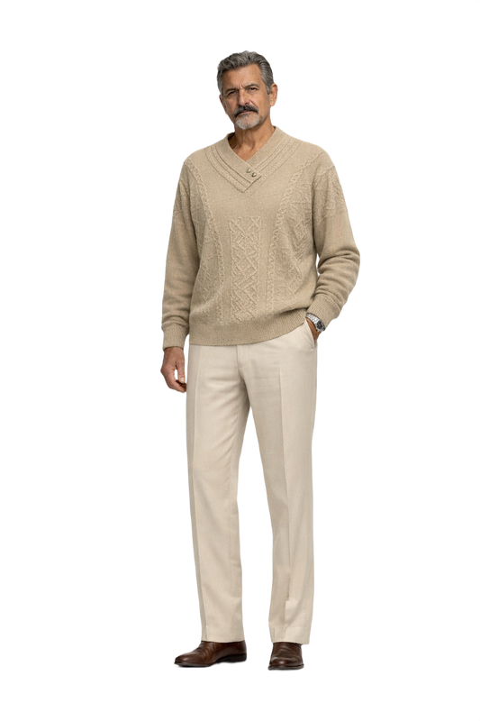 1980s Beige Cotton Sweater - Model