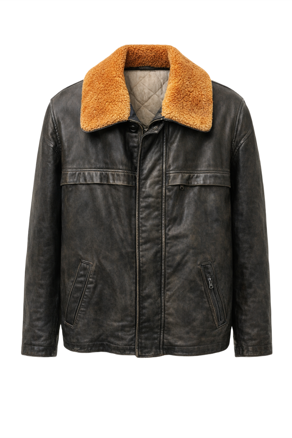 1970s Black Leather Jacket - Front View