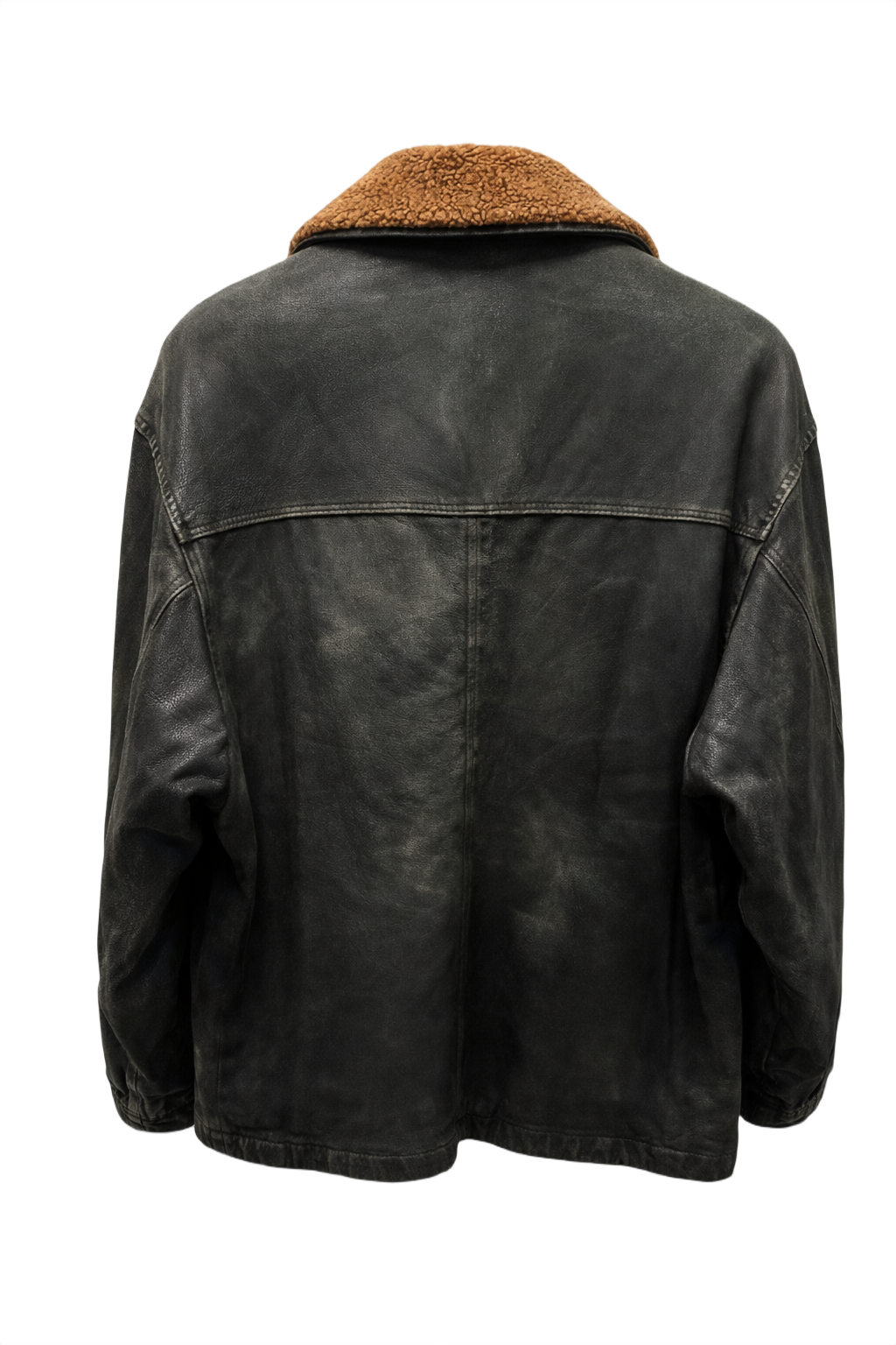 1970s Black Leather Jacket - Back View