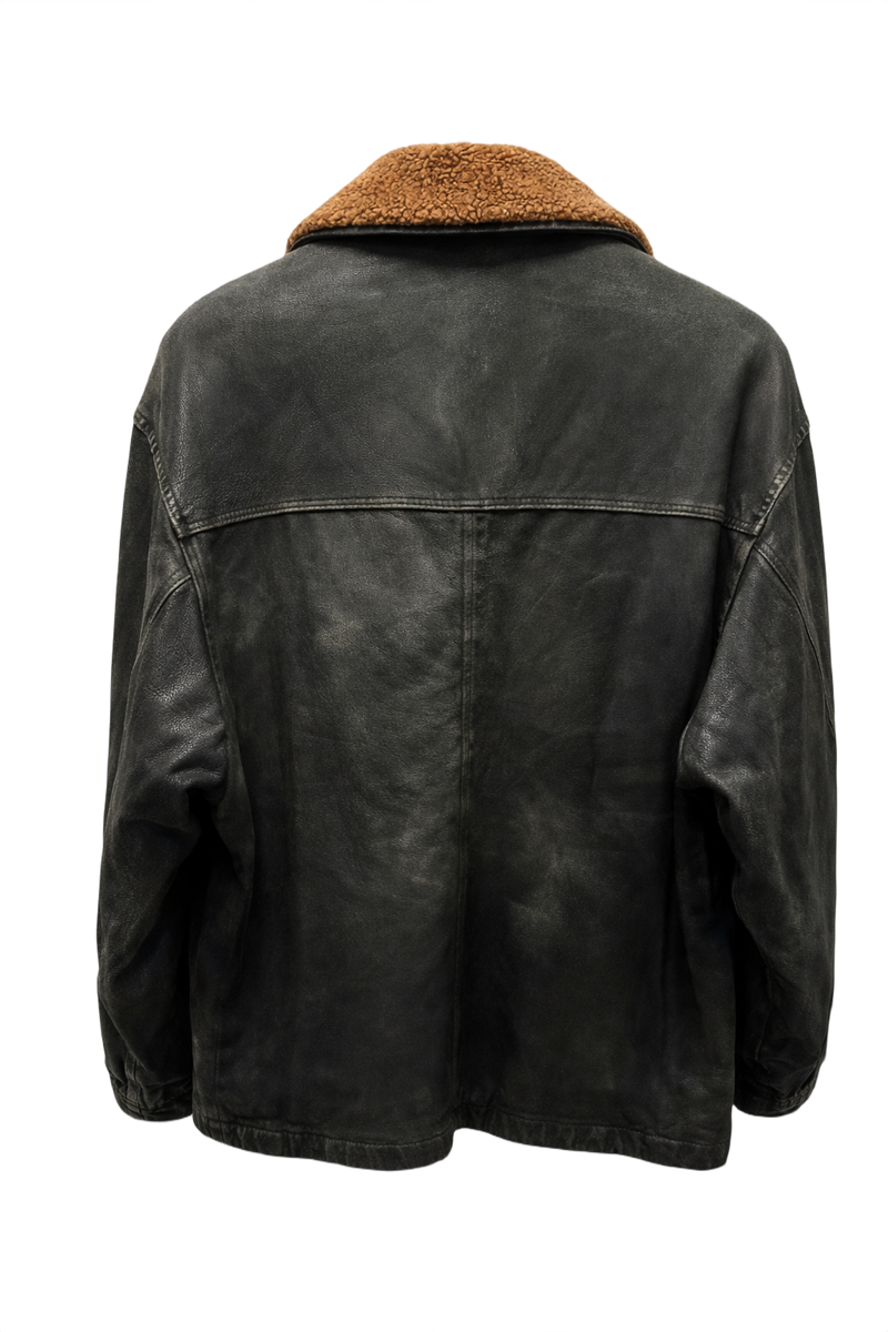 1970s Black Leather Jacket - Back View