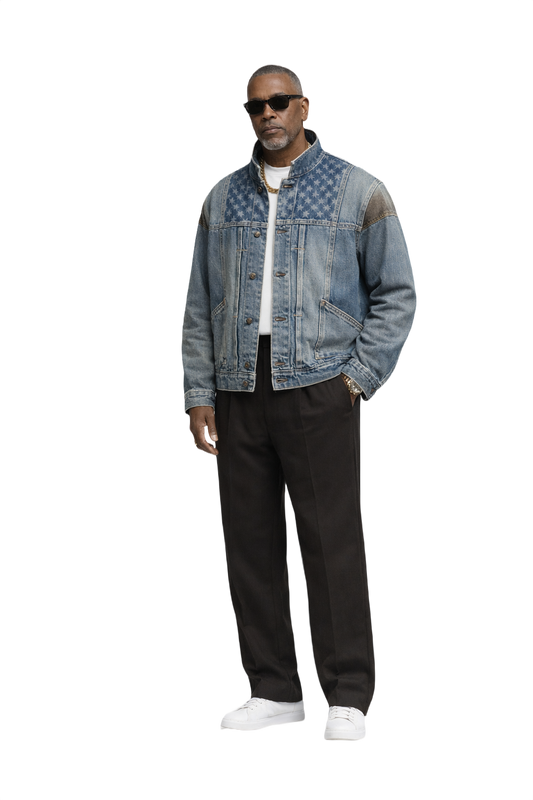 1990s Faded Blue Denim Jacket - Model