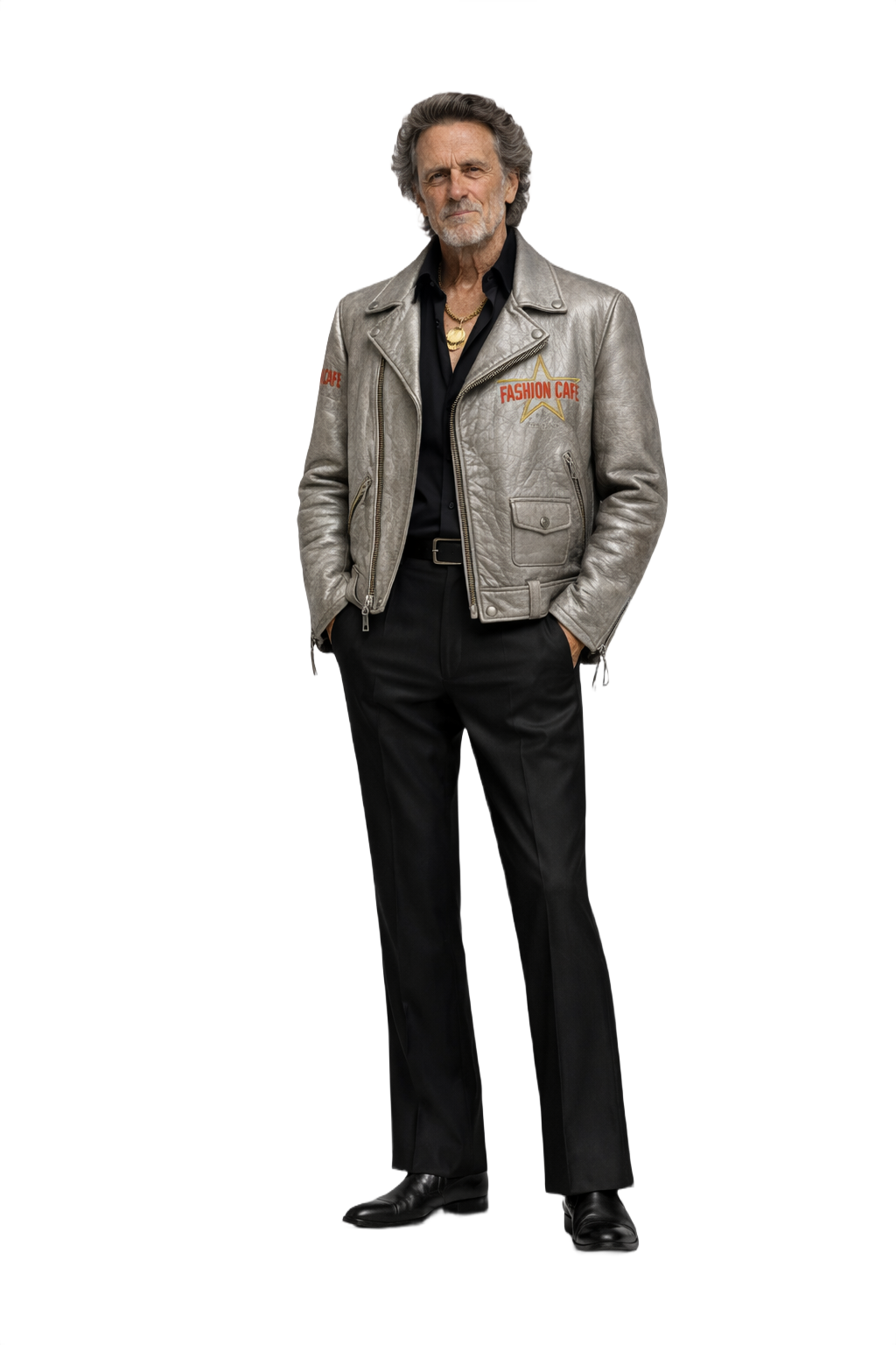 1970s Metallic Silver Leather Jacket - Model