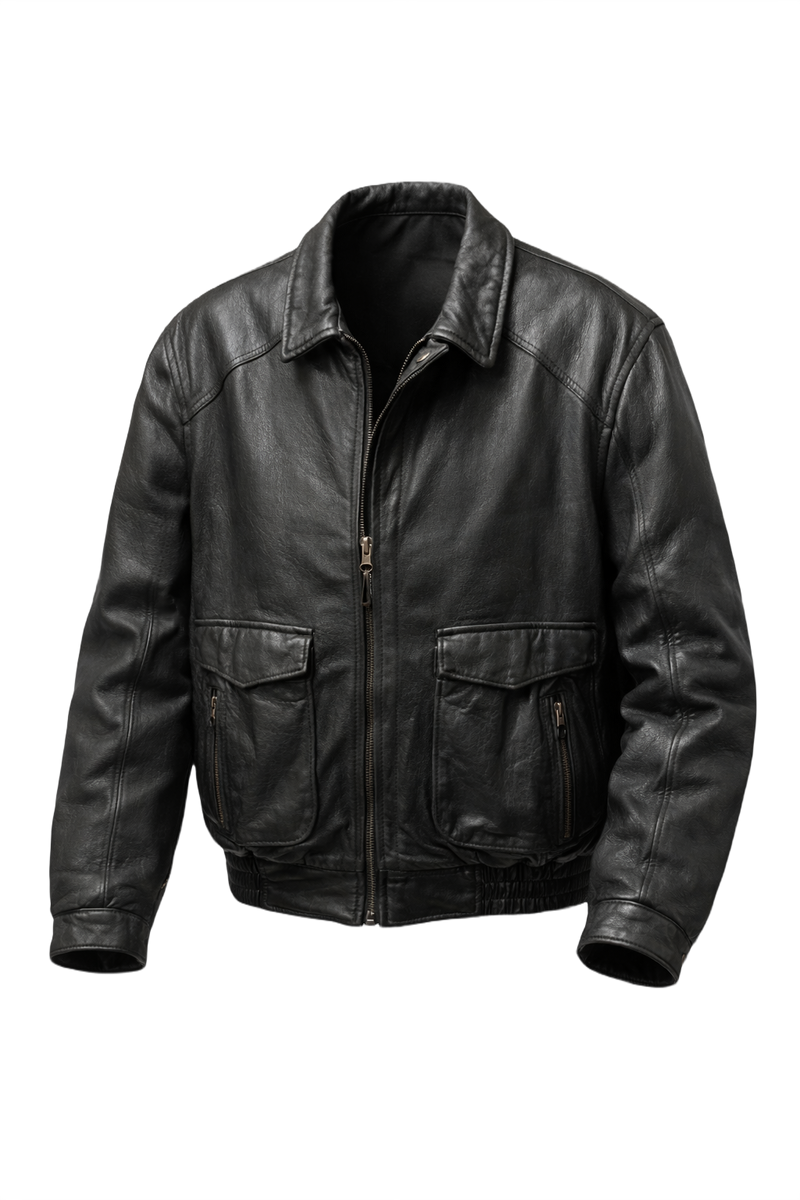 1990s Black Leather Jacket - Front View