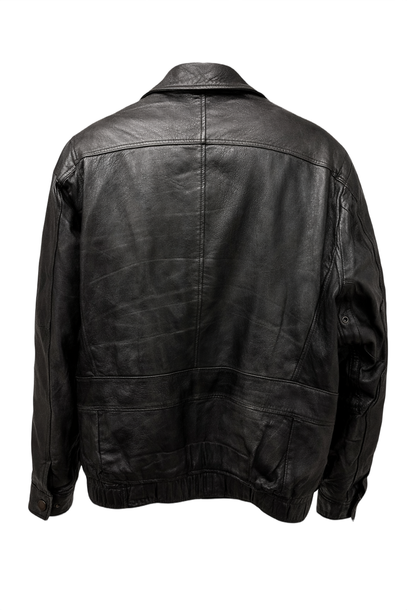 1990s Black Leather Jacket - Back View