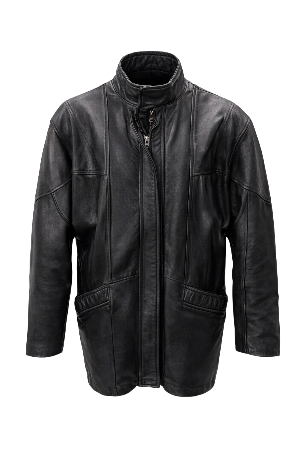 1990s Black Leather Jacket - Front View