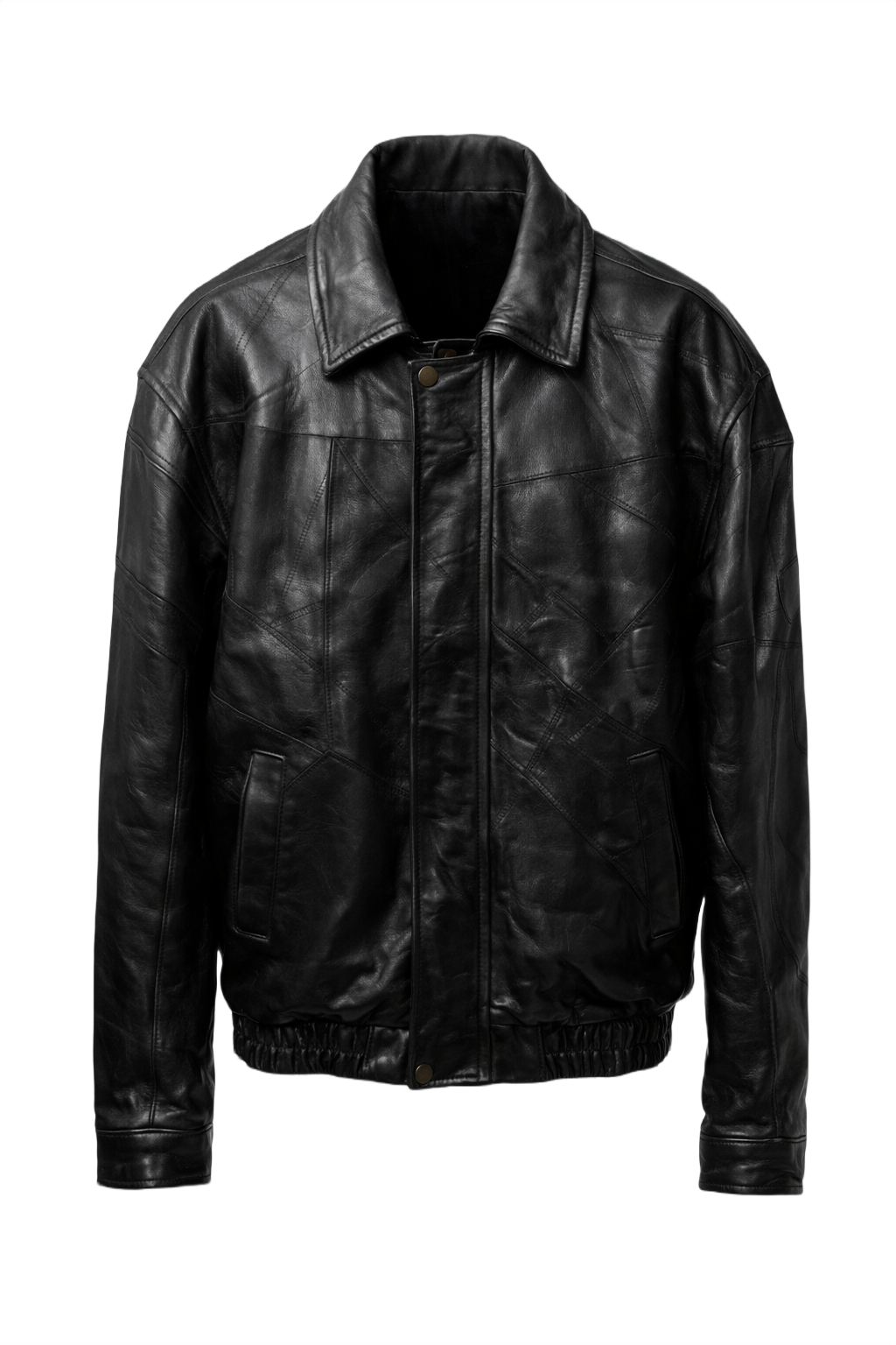 1990s Black Leather Jacket - Front View