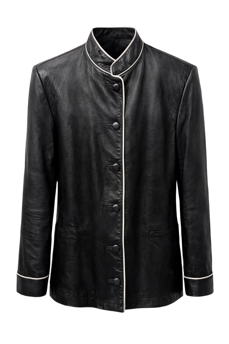 1990s Black Leather Jacket - Front View