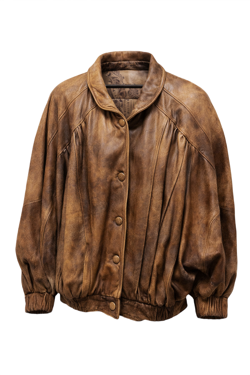 1980s Brown Leather Jacket - Front View