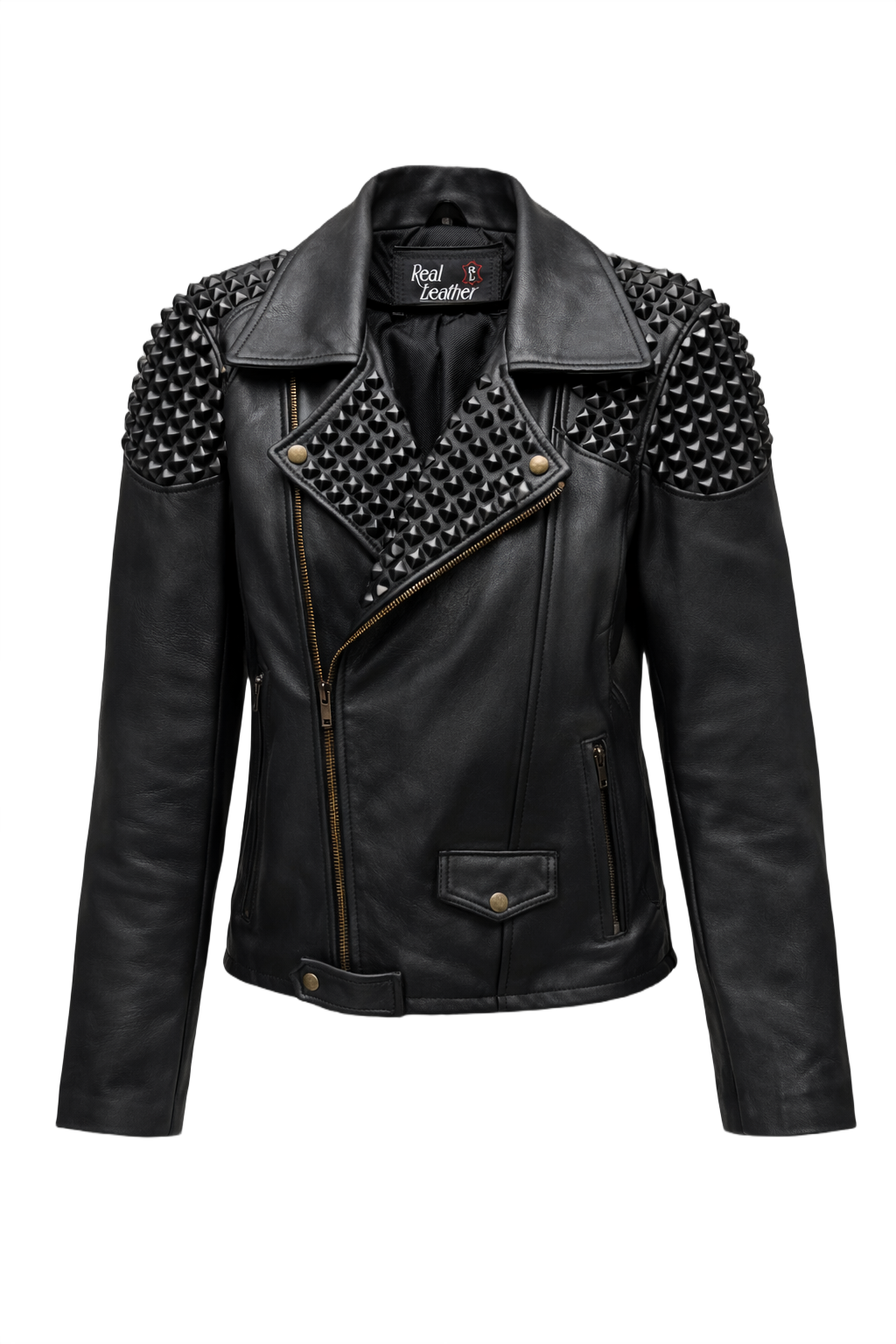 1970s Black Leather Jacket - Front View