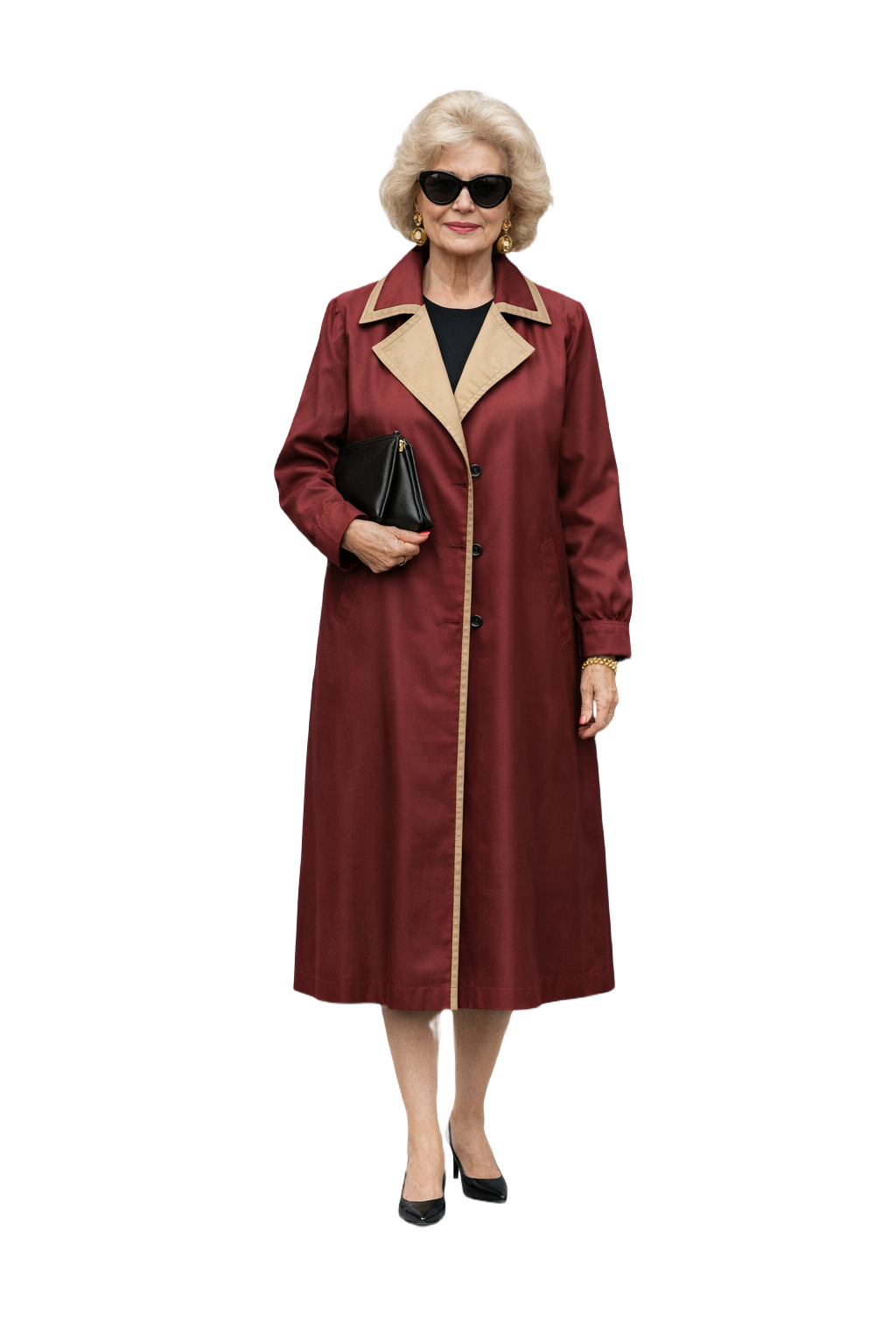 1980s Burgundy Cotton Blend Coat - Model