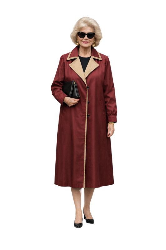 1980s Burgundy Cotton Blend Coat - Model