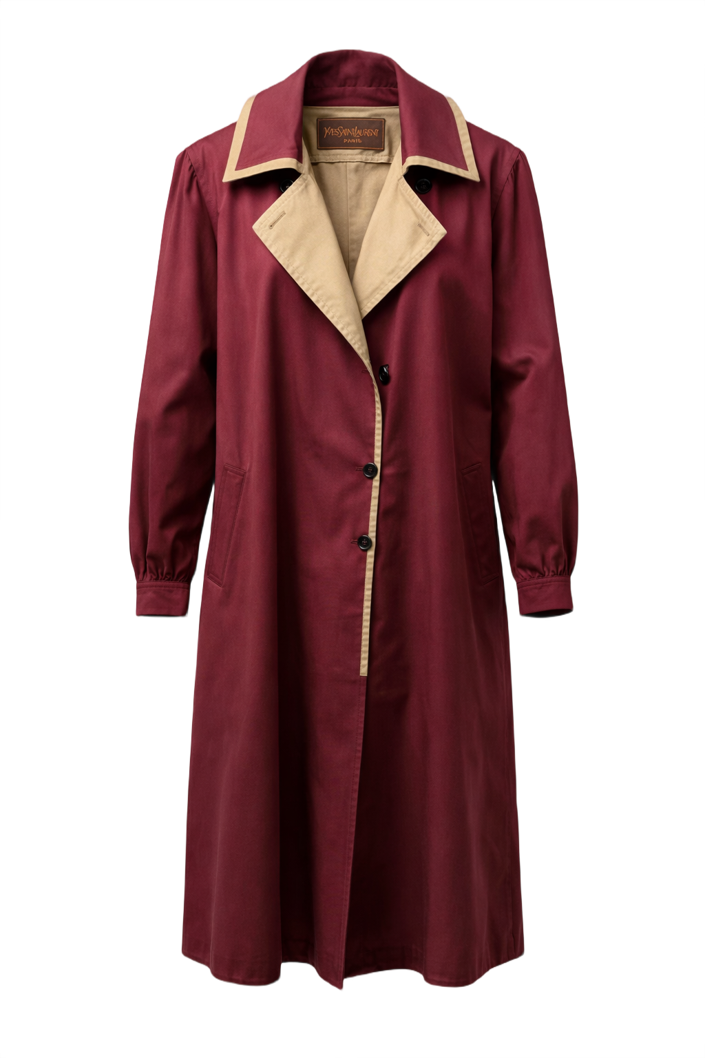 1980s Burgundy Cotton Blend Coat - Front View