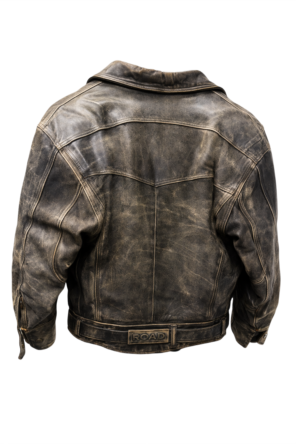 1990s Faded Black Leather Jacket - Back View