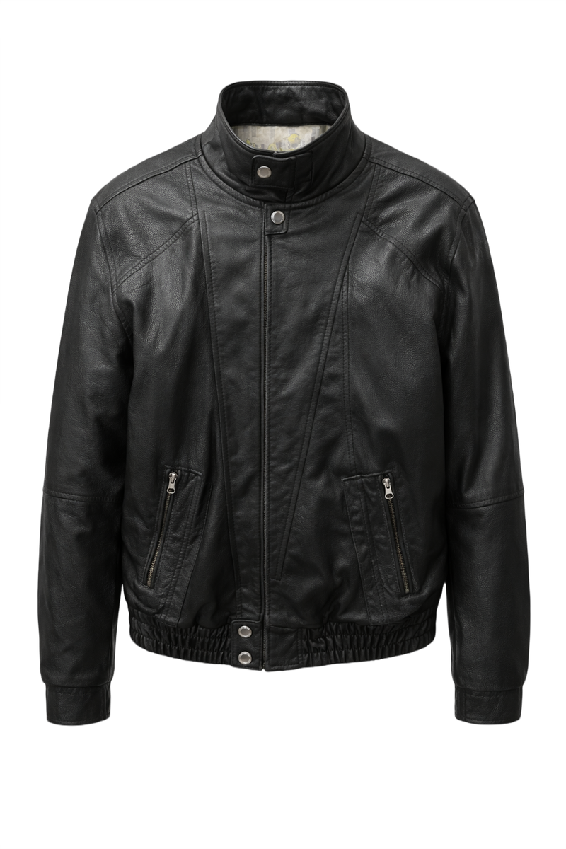1990s Black Leather Jacket - Front View