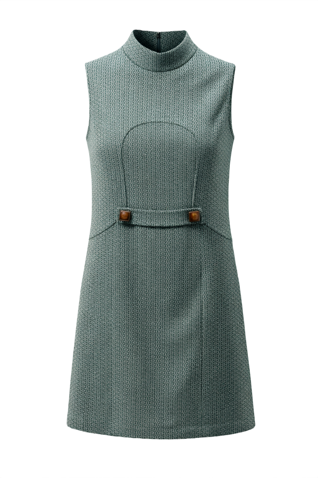 1960s Teal Polyester Shift Dress - Front View