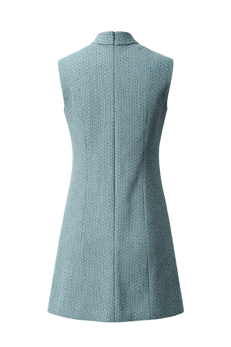 1960s Teal Polyester Shift Dress - Back View