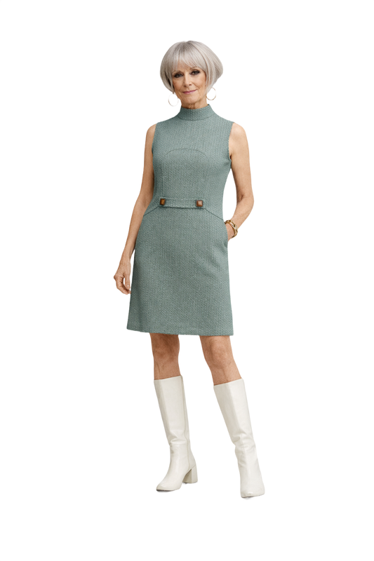 1960s Teal Polyester Shift Dress - Model