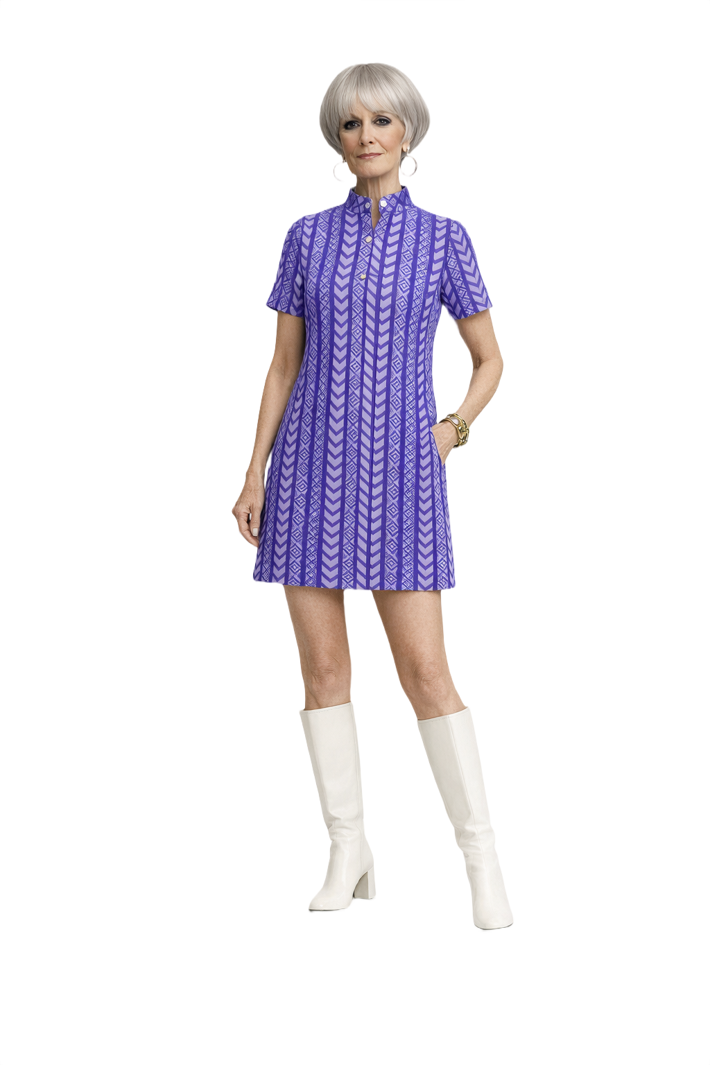 1960s Purple Polyester Mini Dress - Model