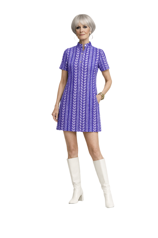 1960s Purple Polyester Mini Dress - Model