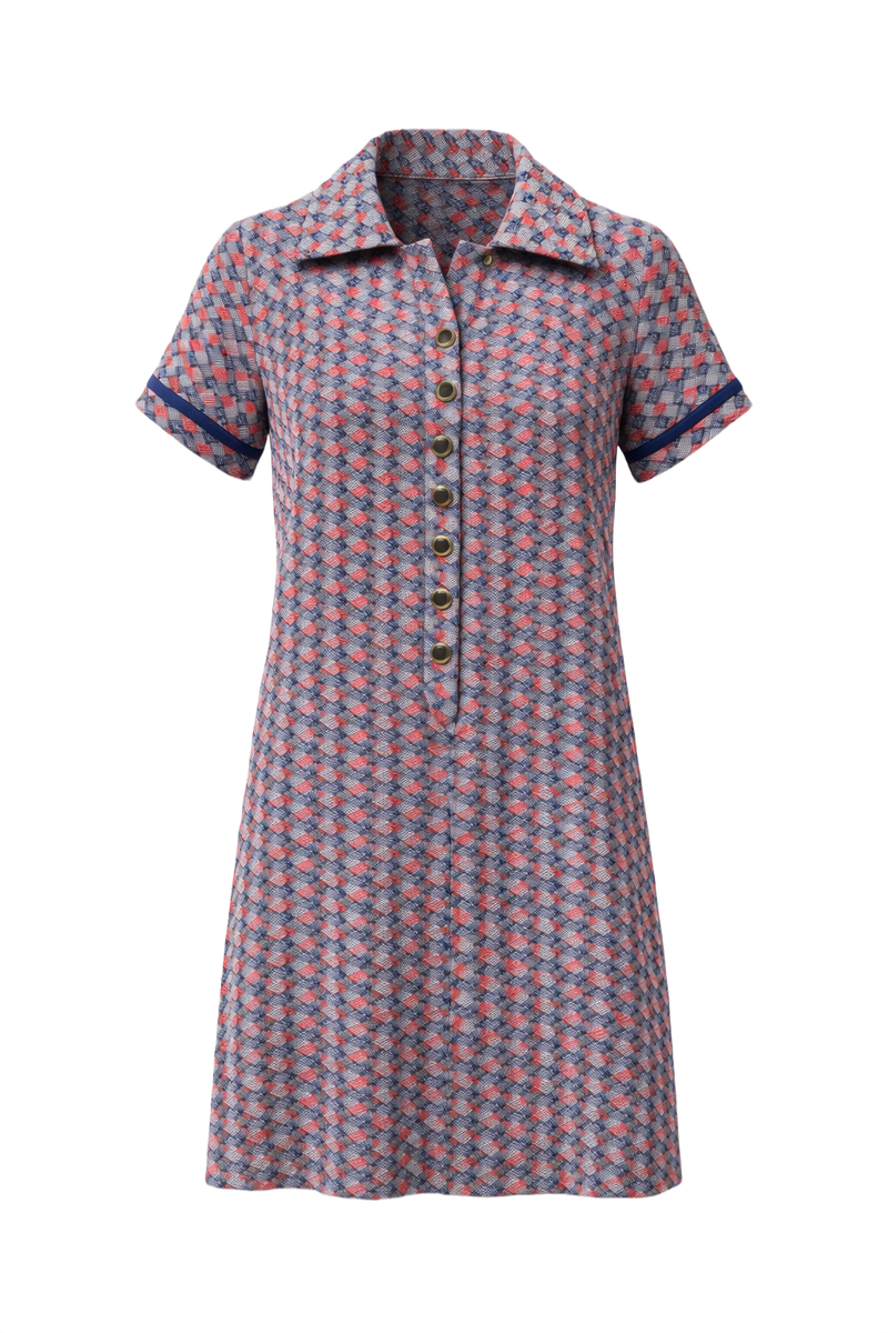 1970s Red Cotton Blend Shift Dress - Front View
