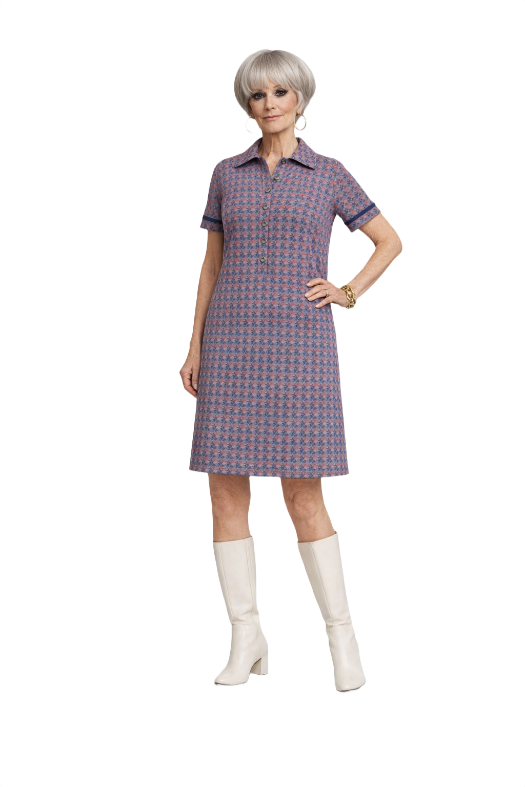 1970s Red Cotton Blend Shift Dress - Model