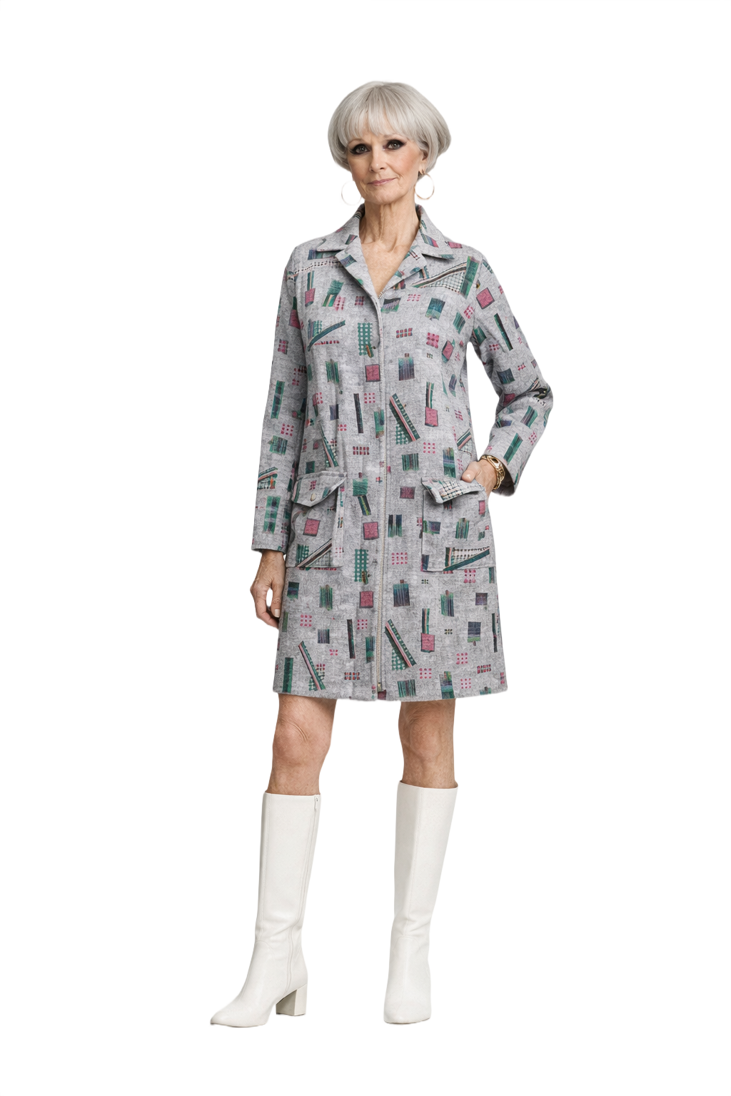 1960s Grey Cotton Blend Coat - Model