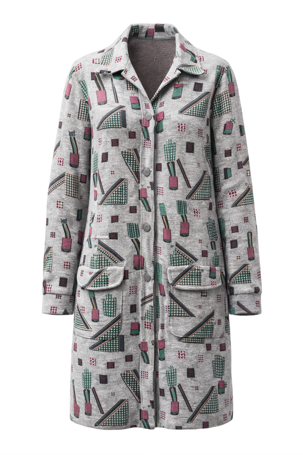 1960s Grey Cotton Blend Coat - Front View