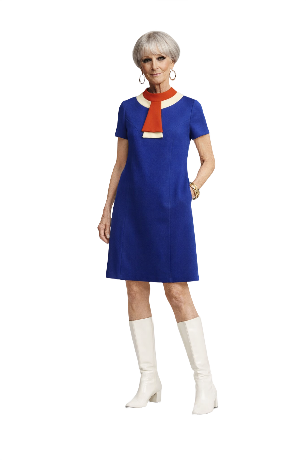 1960s Royal Blue Polyester Shift Dress - Model