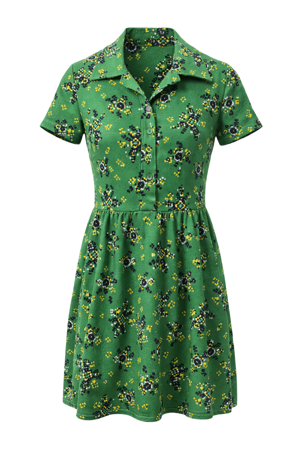 1960s Green Cotton Dress - Front View