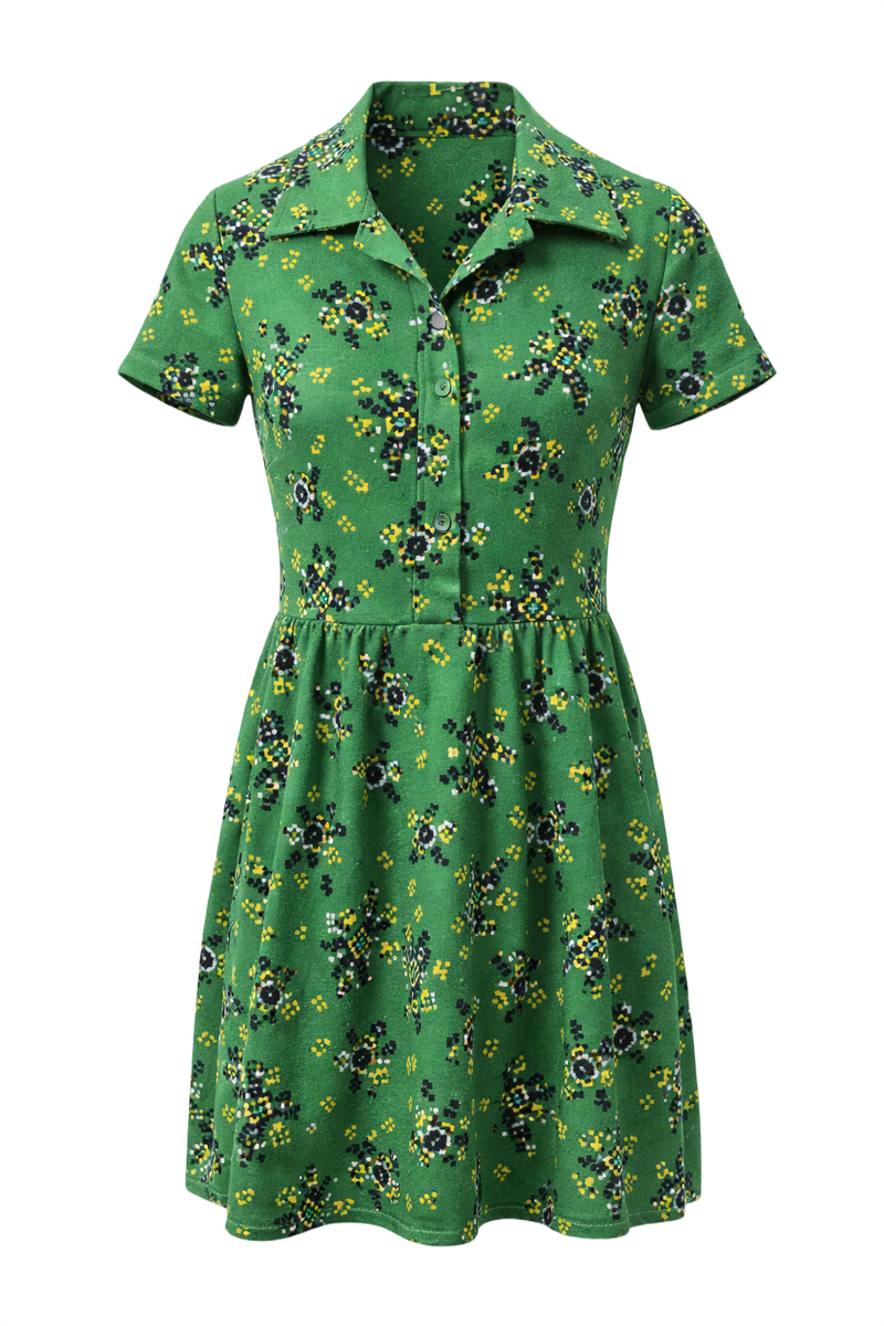 1960s Green Cotton Dress - Front View