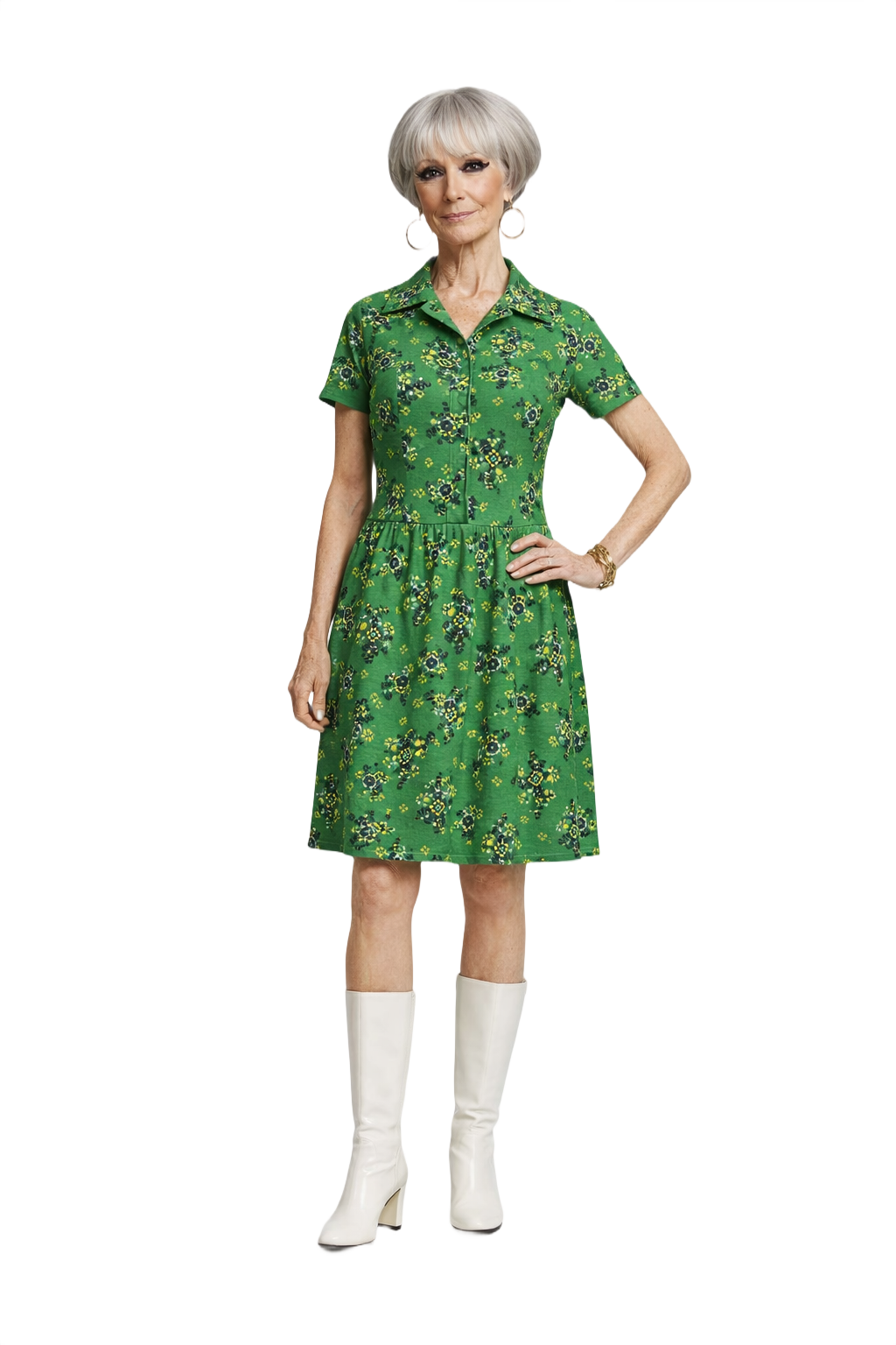 1960s Green Cotton Dress - Model