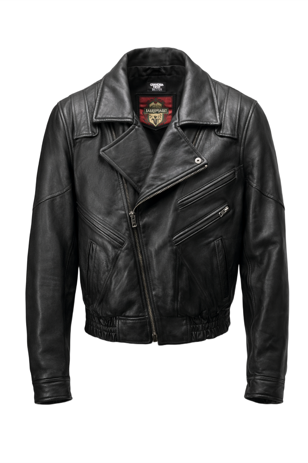1990s Black Leather Bomber Jacket - Front View