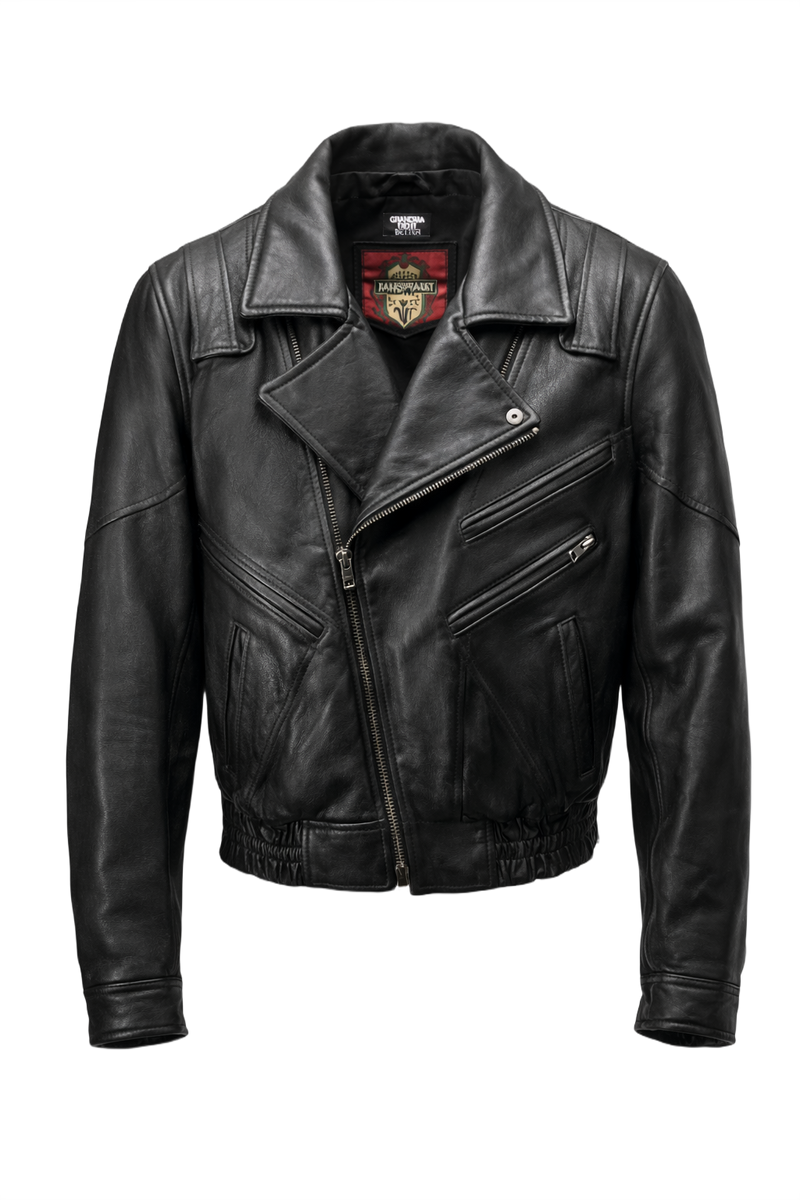 1990s Black Leather Bomber Jacket - Front View
