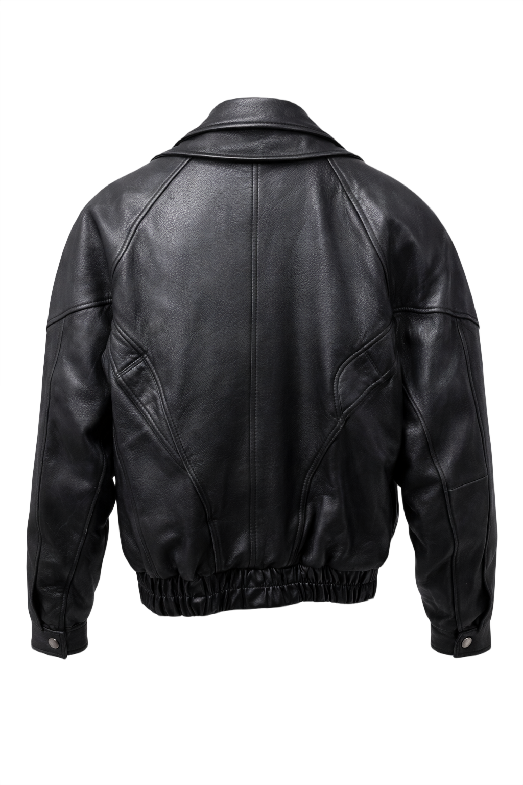 1990s Black Leather Bomber Jacket - Back View