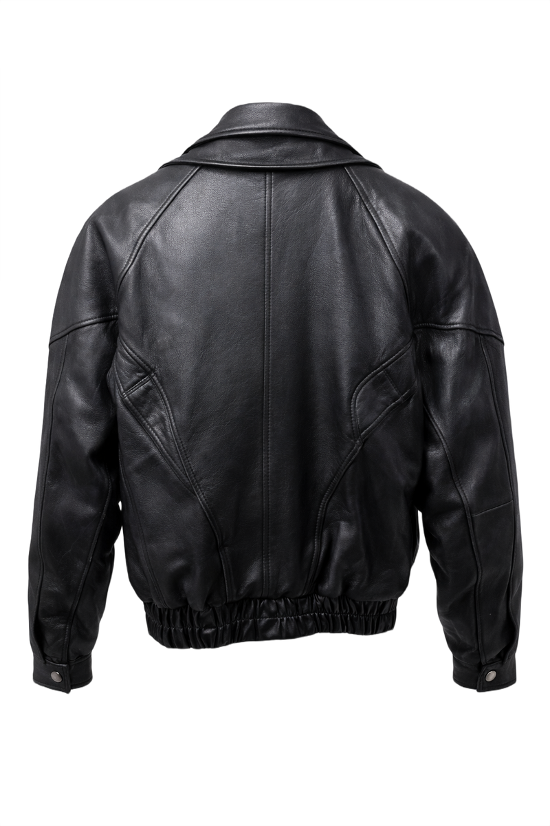 1990s Black Leather Bomber Jacket - Back View