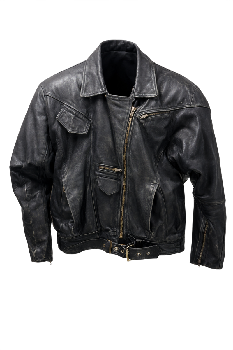 1990s Black Leather Jacket - Front View