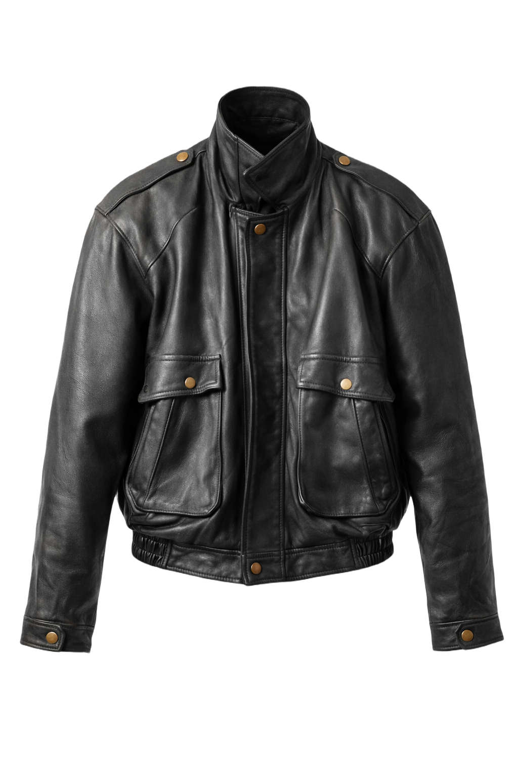 1980s Black Leather Jacket - Front View