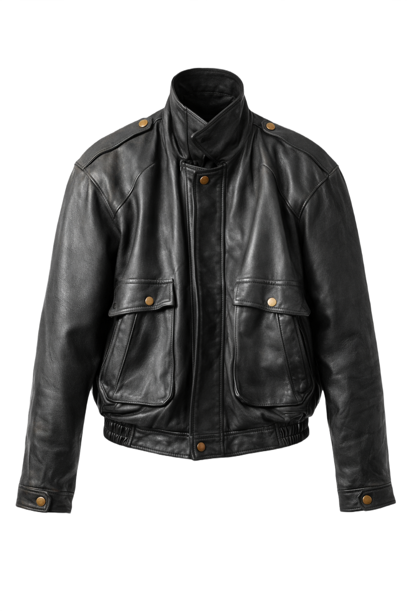 1980s Black Leather Jacket - Front View