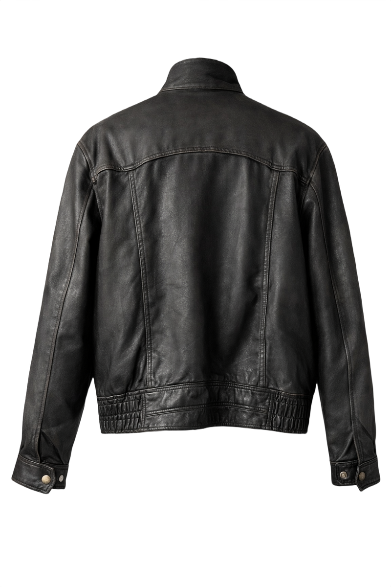 1980s Black Leather Jacket - Back View