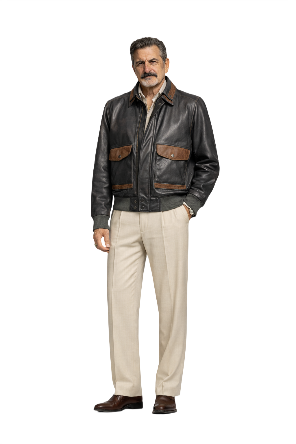 1980s Dark Grey Leather Jacket - Model