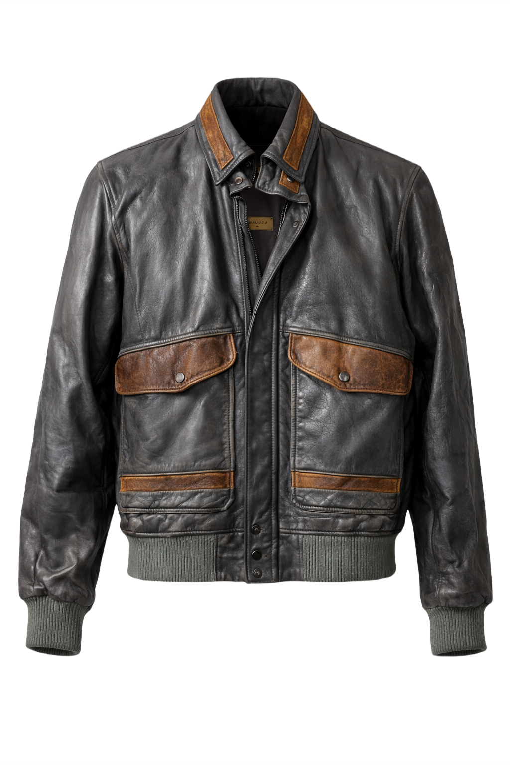 1980s Dark Grey Leather Jacket - Front View