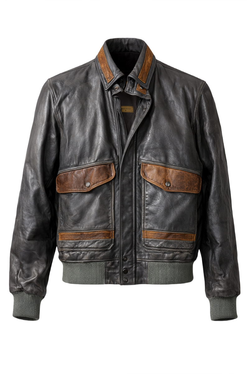 1980s Dark Grey Leather Jacket - Front View