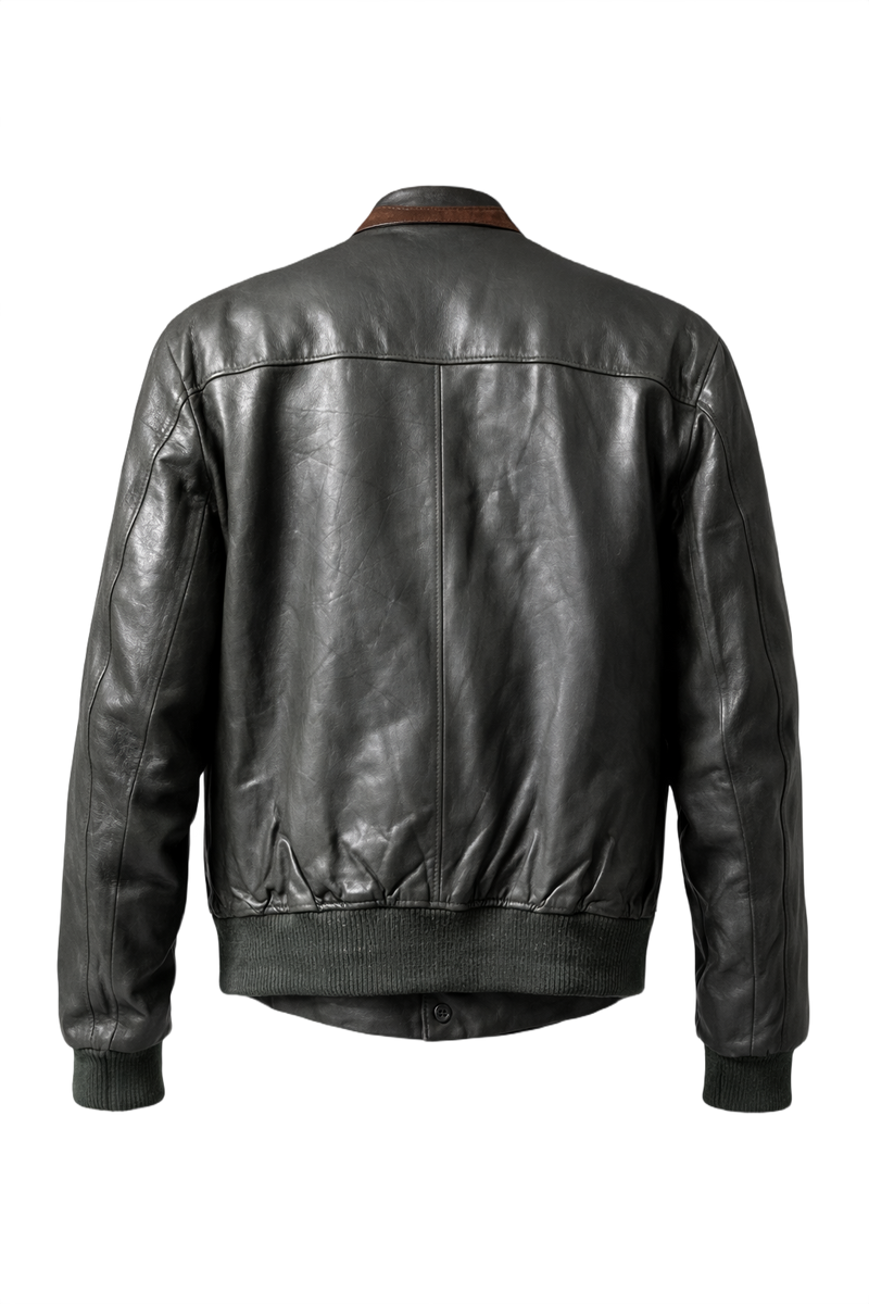 1980s Dark Grey Leather Jacket - Back View