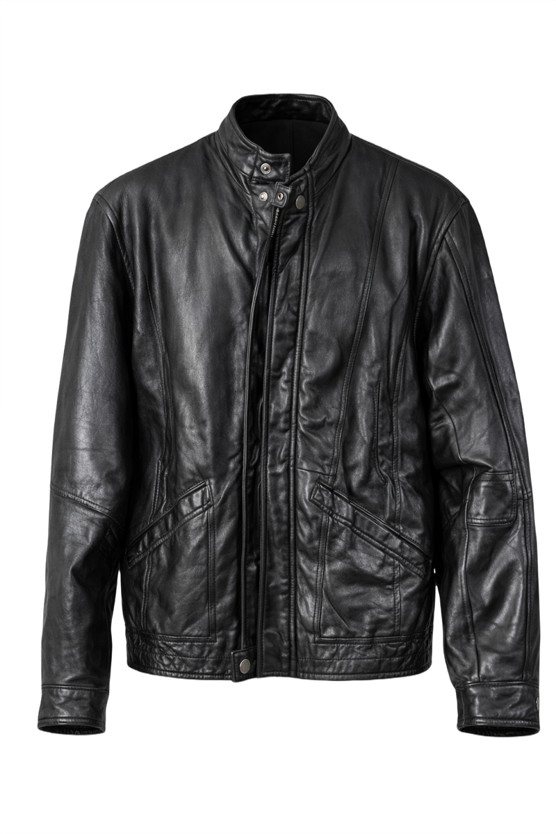 1990s Grey Leather Jacket - Front View