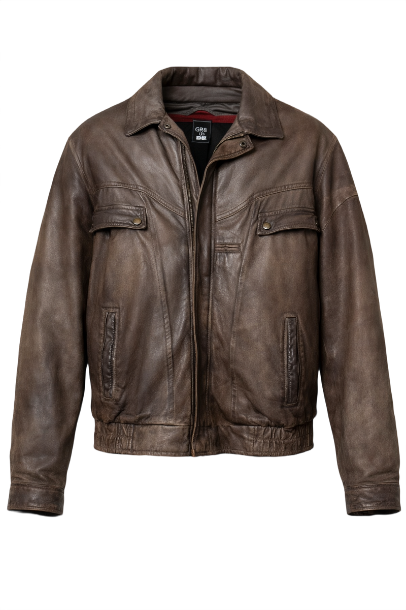 1980s Brown Leather Jacket - Front View
