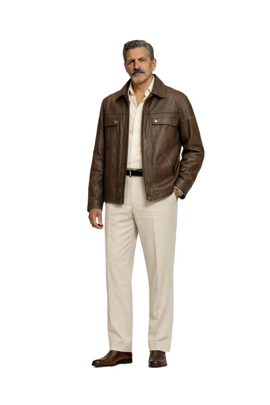 1980s Brown Leather Jacket - Model