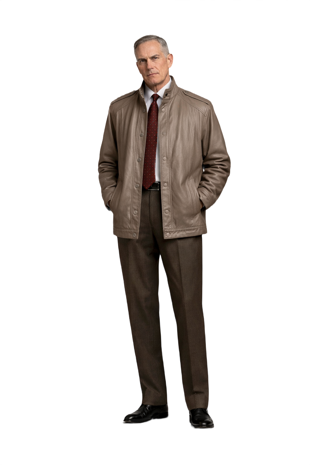 1990s Taupe Leather Jacket - Model