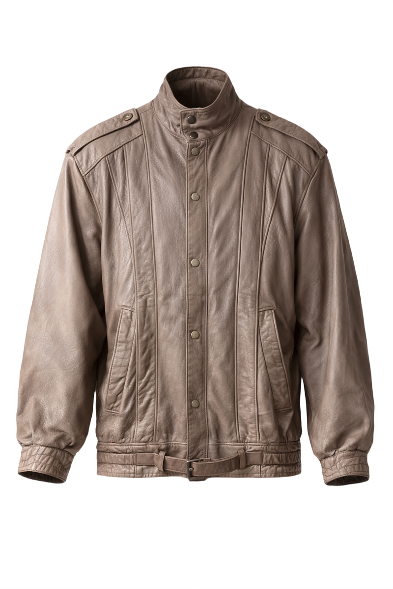 1990s Taupe Leather Jacket - Front View