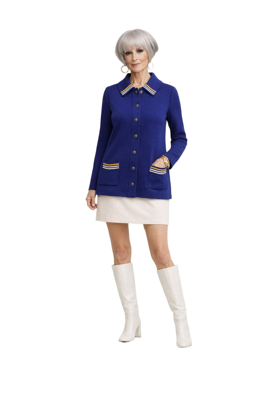 1960s Blue Wool Cardigan - Model