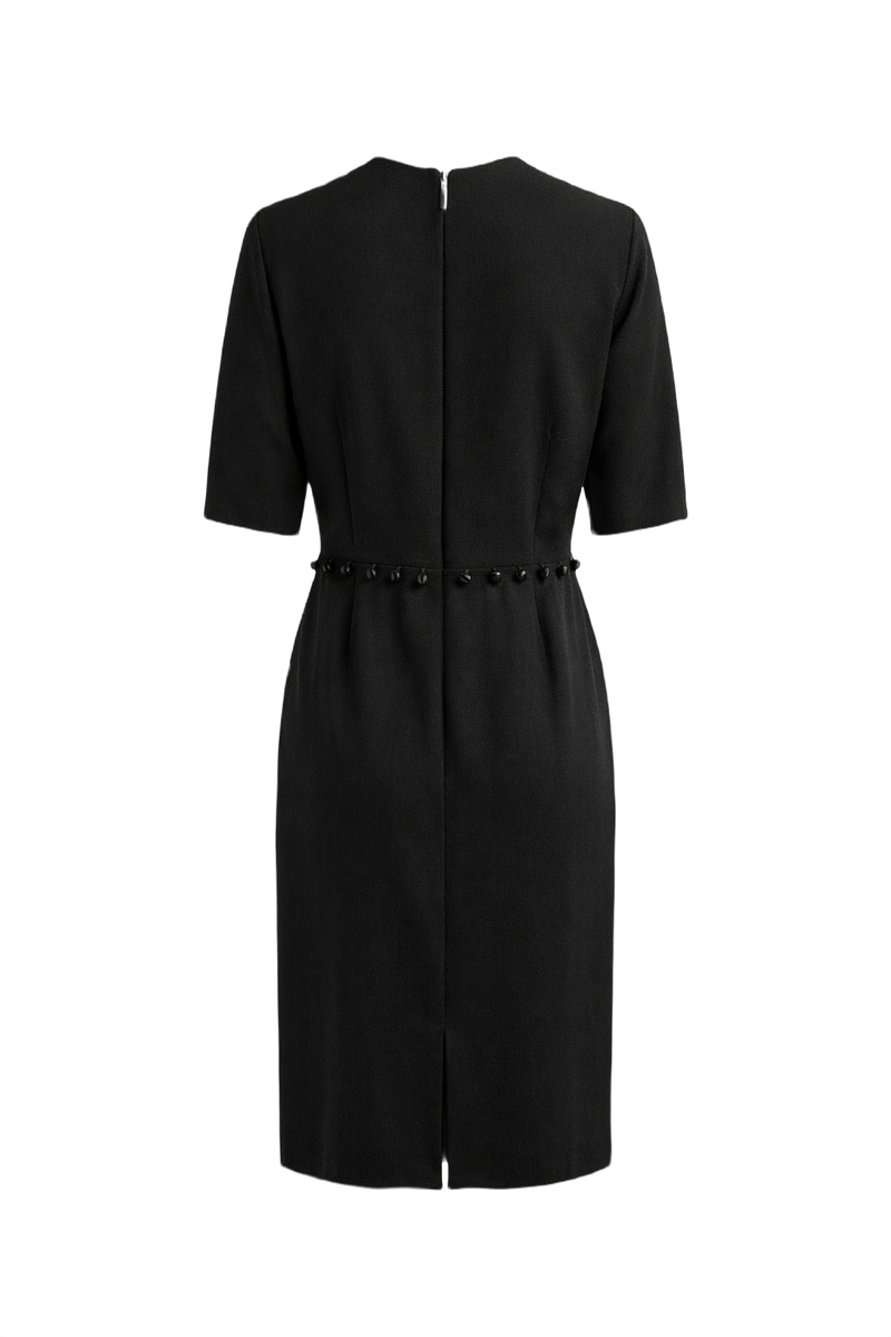 1960s Black Wool Dress - Back View